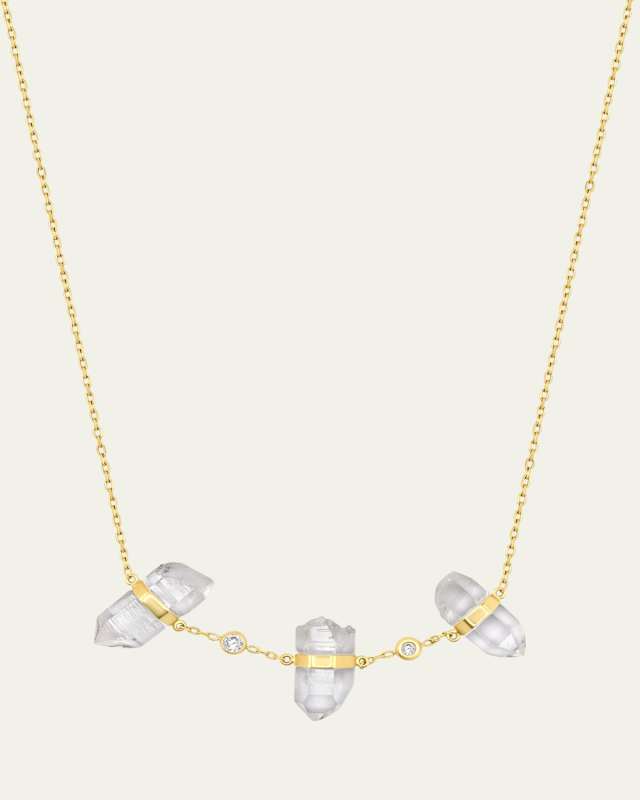 14K Triple Crystal Double Diamond Bezel Necklace